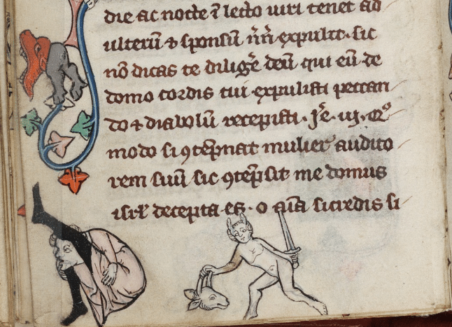 Demon chasing someone, circa 1375. 